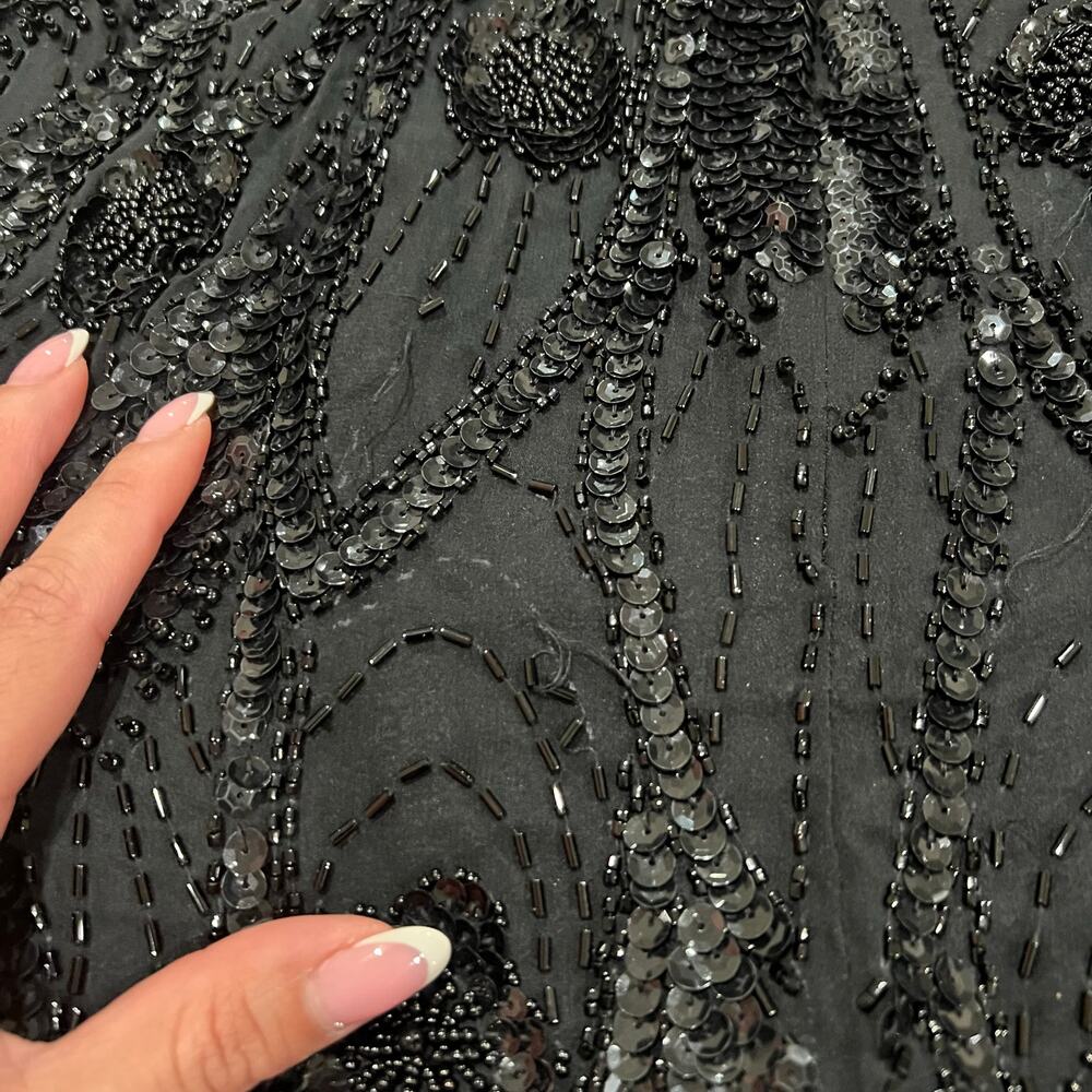 A.J. Bari 90's Black Beaded Vintage Open Back Flapper Dress size 14 - Picture 8 of 16